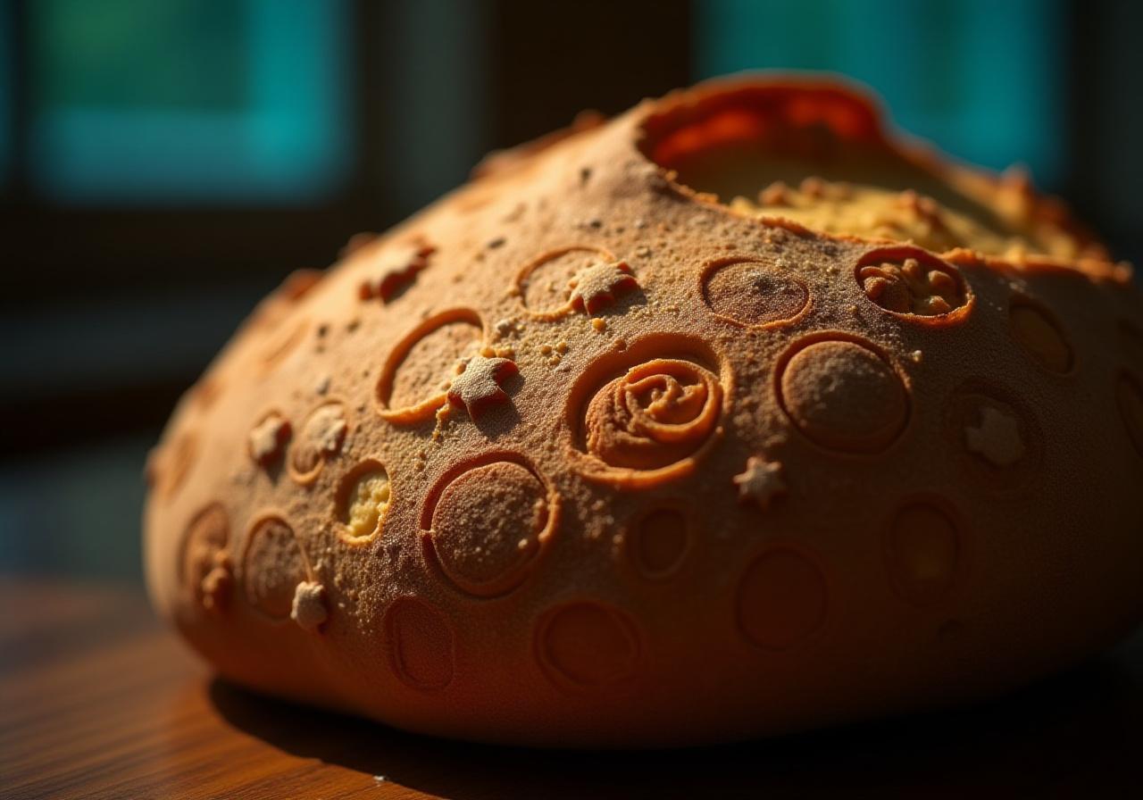 Artisan sourdough bread with intricate celestial scoring