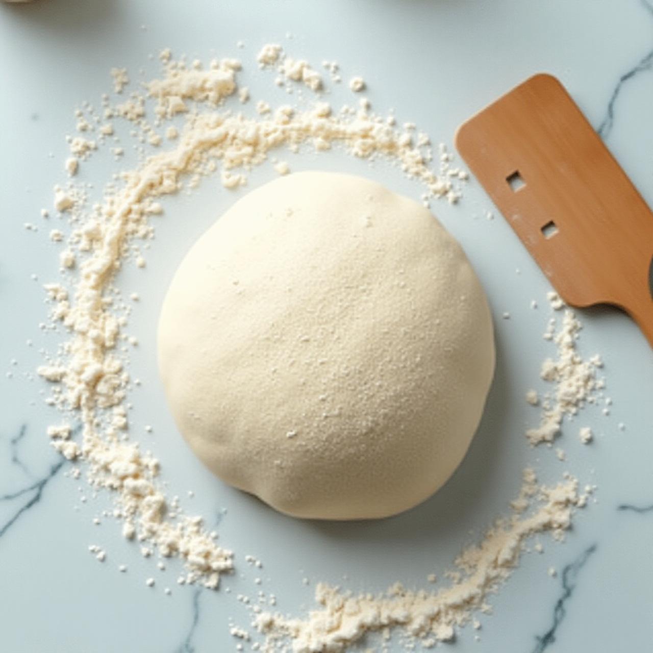 Artisan bread dough being prepared on a marble surface